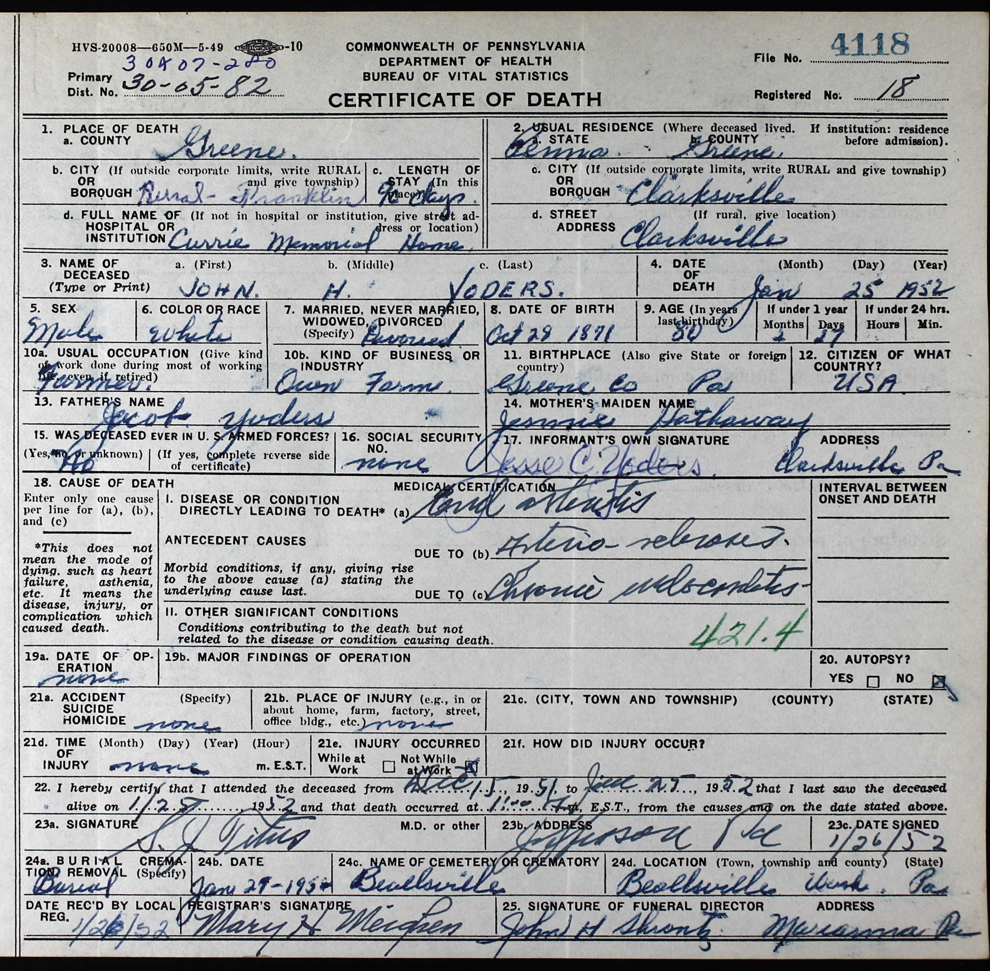 death certificate